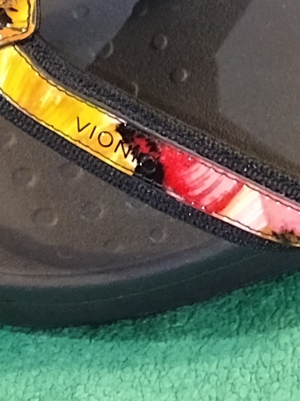 Vionic Women's Black Flip Flop Sandals with Yellow-Orange Accent - Picture 4 of 12